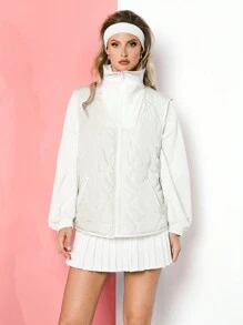 VARSITIE 简约时尚，采用领口缝线和波浪绗缝线，女士户外背心夹克，寒冷天气服装 - 白色 - 查看 6