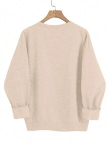 INAWLY Áo nỉ hở vai in chữ tiếng Anh nhiều màu cỡ lớn, mùa xuân/thu - Màu be - Xem 2