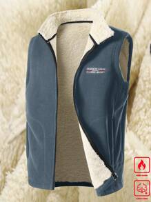Manfinity Homme Men's Autumn And Winter Sleeveless Fleece Vest Embroidered Black Cardigan Jacket Warm Bottoming Top