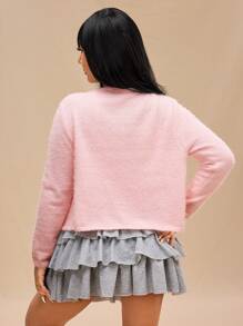 Forever 21 Áo len cardigan tay dài dệt kim cỡ lớn cho nữ mùa thu/đông - Màu Hồng baby - Xem 3