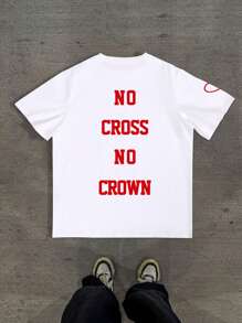 Manfinity Hypemode Áo thun nam cổ tròn tay ngắn in chữ thường ngày, áo thun trắng, áo thun họa tiết mùa thu, áo thun họa tiết nam - trắng - Xem 1