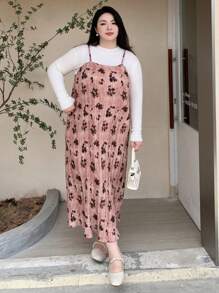 Dazy Plus Plus Size Women All-Over Floral Print Sleeveless Dress,Ruffle