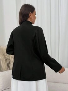 SHEIN Essnce 大码女式黑色无领西装外套 - 黑色 - 查看 2
