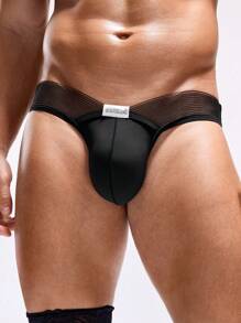男士弹力柔软性感网眼透明丁字裤，带 U 型袋，黑色