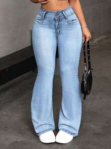 SHEIN EZwear 女式休闲百搭时尚喇叭牛仔裤