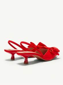 CUCCOO CHICEST Damskie szpilki z szpiczastym noskiem i obcasem typu kociak, kokardka dekoracyjna, jednolity kolor z paskiem na kostce, elegancki wybór do noszenia na co dzień, zakupy na świeżym powietrzu, święta, impreza, wiosna lato jesień zima, w połączeniu z sukienkami satynowymi jesień nowy rok święta - Czerwony - Zobacz 3