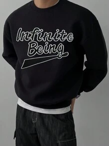 DAZY Men's Autumn Letter Embroidered Pullover Sweatshirts - Black - View 1