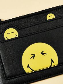 SmileyWorld® | SHEIN Funny Cartoon Expression Pattern Black Zipper Card Holder