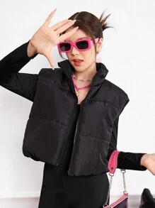 2pcs Teen Girl Casual Solid Color Sleeveless Tank Top And Solid Color Jumpsuit Set - Black - View 7