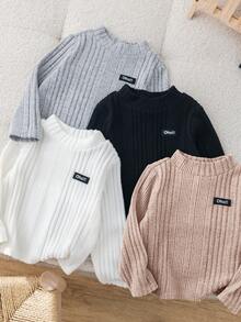 SHEIN 4 件装男婴/女婴基本款纯色针织长袖 T 恤，休闲秋冬 - 彩色 - 查看 3