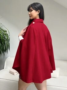 SHEIN Unity Plus Size Button Long Sleeve Split Waist Tie Fashion Knitted Coat - Red - View 2