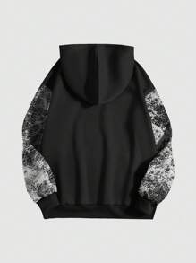 ROMWE MEN Street Life Men's Fashionable Character Print Drawstring Hooded Fleece Sweatshirt, Autumn Winter - Multicolor - View 2