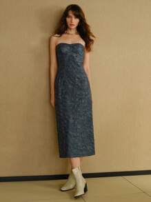 MOTF STUDIO PU 皮革开衩后背紧身连衣裙 - 藍色 - 查看 7