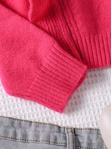 Tween Girl 圆领毛衣，玫瑰红色，不对称荷叶边下摆设计，款式新颖，适合圣诞节、新年、休闲、旅行、学校、派对