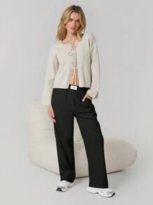 SHEIN EZwear 女式黑色梭织宽松西装裤 - 黑色 - 查看 4