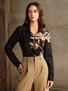 Anewsta Ladies' Orchid Printed Conceptual Design Polo Collar Shirt