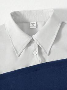 2pcs Teen Girl Urban Casual Patchwork Color-Block 2 In 1 Shirt And Wide-Leg Pants Set - Royal Blue - View 3