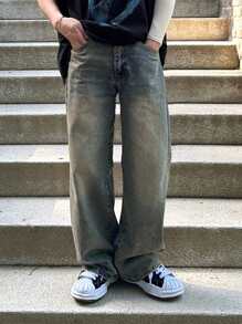 DAZY Jeans casuales de unicolor con cierre de botones para hombre, de cuatro estaciones