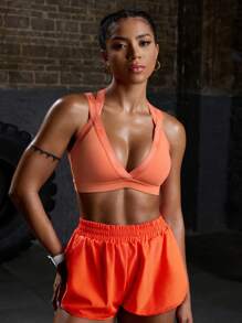 Powerista 女士字母针织休闲日常健身运动胸罩 - 橘色 - 查看 5