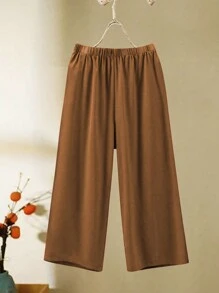 EMERY ROSE 2pcs Plus Size Casual Solid Color Batwing Sleeve Shirt And Pants Set - Coffee Brown - View 4