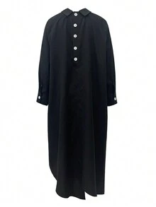Women's Open Back Long Loose Dress - Black - View 2