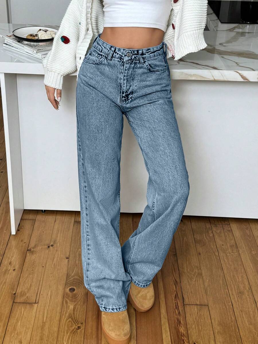 EURMUSE HIGH RISE STRAIGHT CUT LIGHT BLUE WOMEN JEAN - Baby Blue - View 1