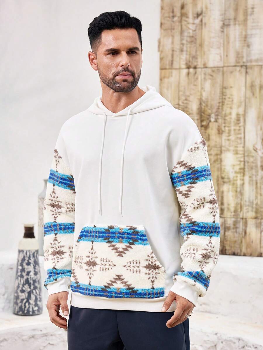 Manfinity Homme Men Solid Color Panel Pockets Fleece Hoodie