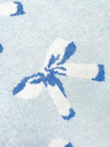 Áo len nữ dáng suông cổ tròn vai rớt họa tiết bướm, tay dài, màu xanh dương, thích hợp cho mùa thu/đông. - Màu xanh lam - Xem 8