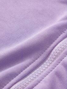 Sparklyn Tween Girl Solid Bear Print Hooded Sweatshirt - Purple - View 5