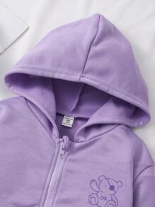 Sparklyn Tween Girl Solid Bear Print Hooded Sweatshirt - Purple - View 8