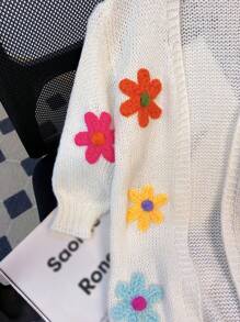 Young Girl Fall/Winter Clothes Young Girl Ditsy 3D Floral Loose Knit Cardigan Long Sweater,Autumn/Winter,Great For Casual & Daily Wear & School .Christmas Gifts