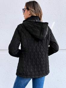 EMERY ROSE Women's Quilted Zip-Up Stand Collar Padded Coat, Fall/Winter - Black - View 6