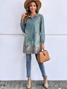 EMERY ROSE Green Floral Print Fall Women Dresses Dress With Sleeves Women's Mini Dress - Multicolor - View 6