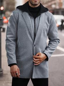 Manfinity Homme Chaqueta larga con cuello para hombre para otoño e invierno, con bolsillos, informal