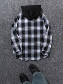 SHEIN TeenBoy 1pc Casual Versatile Japan And South Korea Street  Style Warm Lapel Thick Plaid Splicing Cap Even Loose Jacket Back To School Clothes; Fall Clothes; Teen Boy Clothes; Teen Boy Jackets Autumn/Winter - Multicolor - View 3