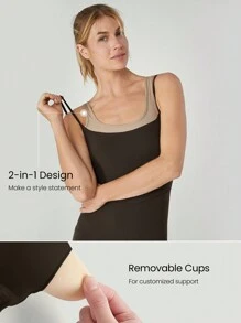 GLOWMODE 26 Zoll FeatherFit™ 2-in-1 Kontrast Träger Jumpsuit mit Seitentaschen, geringer Aufprall Yoga, täglicher Gebrauch, abnehmbare Cups