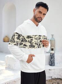 Manfinity Homme Felpa con cappuccio casual da uomo in patchwork stampato, primavera autunno