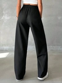 RueChic Women's Solid Drawstring Waist Parachute Pants - Navy Blue - View 2