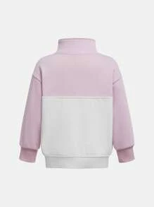 年轻女孩宽松舒适时尚街头风格拉链拼接撞色日常训练户外运动长袖运动衫上衣，秋冬