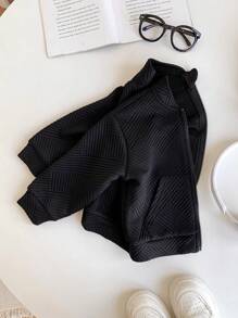 SHEIN 男婴/女婴可爱百搭黑色纹理面料夹克外套，秋冬 - 黑色 - 查看 1