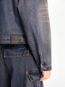 NEON BLANC Men's Washed Denim Jacket With Padded Shoulders And Oversized Fit