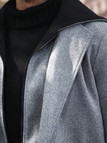 Manfinity Homme Chaqueta larga con cuello para hombre para otoño e invierno, con bolsillos, informal