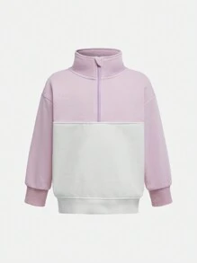 年轻女孩宽松舒适时尚街头风格拉链拼接撞色日常训练户外运动长袖运动衫上衣，秋冬