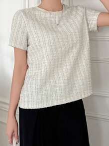 Dazy Star Camiseta casual de mujer de unicolor con cuello redondo y manga corta - Blanco - Ver 6