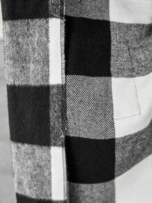 Tween Girl Black And White Check Buffalo Plaid Print Waterfall Collar Long Overcoat,Suitable For Travel, School, Daily Gatherings, Autumn And Winter - Black and White - View 9