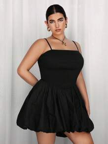 SHEIN EZwear فستان زلق أسود مثير بدون أكمام للمرأة بمقاسات كبيرة - الأسود - مشاهدة 1