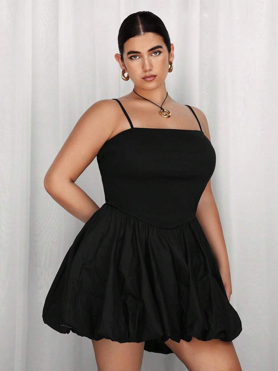 SHEIN EZwear فستان زلق أسود مثير بدون أكمام للمرأة بمقاسات كبيرة - الأسود - مشاهدة 1