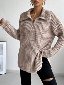 Chiquease Nuevo suéter de punto suelto de manga larga con cremallera para mujer para otoño e invierno