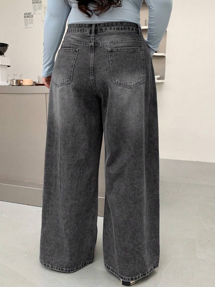 Dazy Plus Plus Size Women's Distressed Washed Wide Leg Boyfriend Jeans,Baggy Jeans