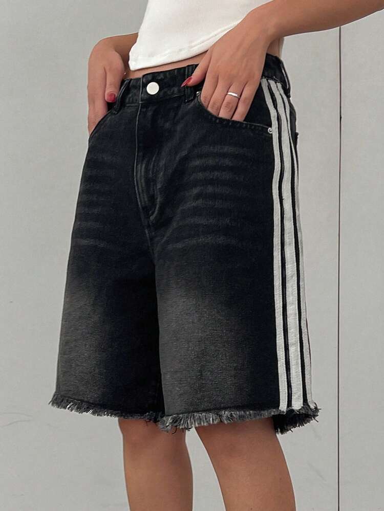 Women's Summer Casual Tape Splicing Denim Bermuda Shorts Denim Shorts Women Jeans Jorts